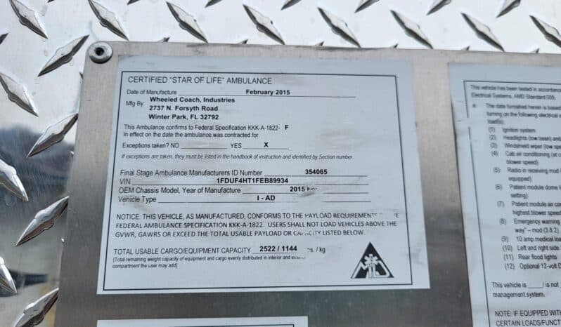 
								2015 F450 4×4 Wheeled Coach Ambulance, Only 38k miles full									